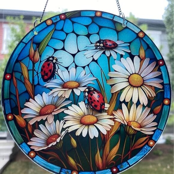 🌼2 for $25🌼 - Lady bugs on Daisys, 6 inch acrylic Suncatcher - Picture 1 of 2